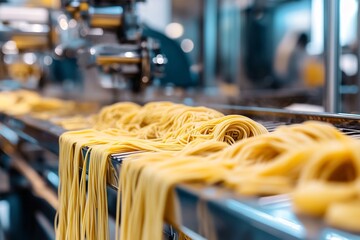 Automated Pasta Production on Conveyor Belts in Industrial Food Processing Factory