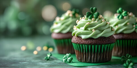Cupcake on a green background. Festive Sweets for St. Patrick's Day