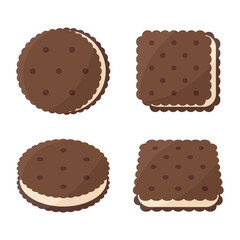 Chocolate biscuits vector illustration on white background. Cookies or crackers dessert collection.