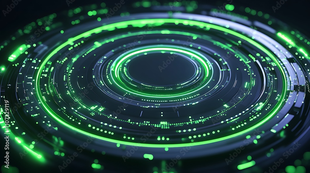 Poster green circular abstract background with futuristic technology elements and digital patterns for desi