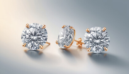 Fototapeta premium Elegant sparkling diamond stud earrings with a brilliant cut, showcased on a sleek background