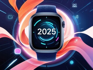 Closeup of a futuristic smartwatch displaying advanced features and digital interface