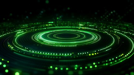 Obraz premium Vibrant Abstract Digital Background with Green Lights and Circular Patterns for Technology and Design Projects