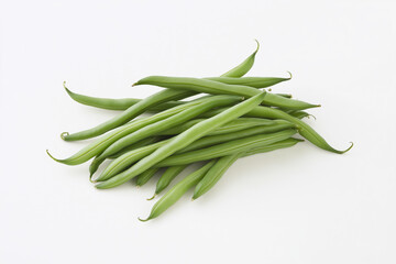 A bunch of green beans are piled on top of each other