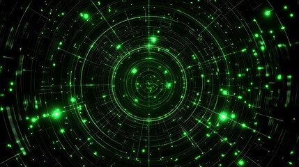 Obraz premium Vibrant Green Abstract Digital Background with Circular Patterns and Glowing Particles for Modern Designs
