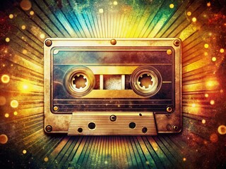 Vintage Cassette Tape Digital Art: A Nostalgic Journey Through Retro Music Culture Captured in Stunning Portrait Photography Style with Unique Textures and Vibrant Colors