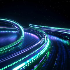 Fototapeta premium Vibrant Neon Light Trails in Curved Abstract Motion on Dark Background for Artistic and Creative Concepts