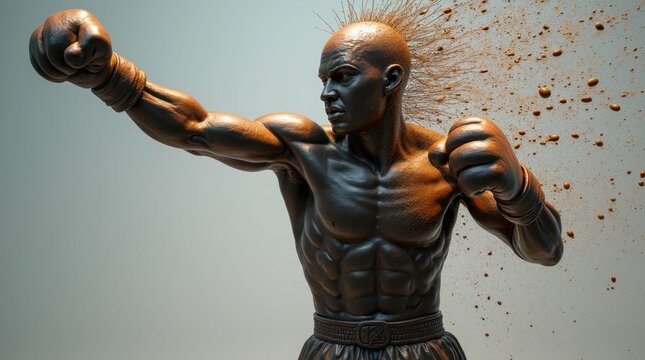 Dynamic Boxer Statue with Exaggerated Punch