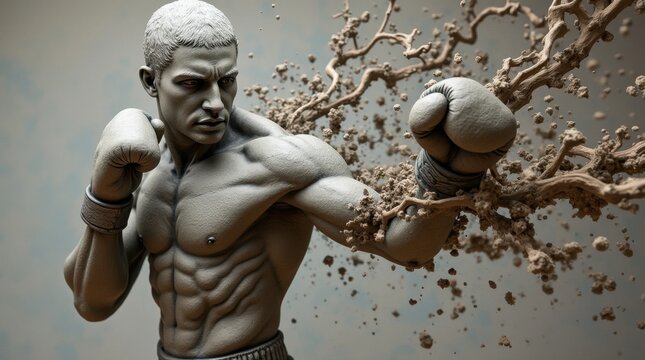 Dynamic Statue of a Boxer Punching with Exaggerated Motion