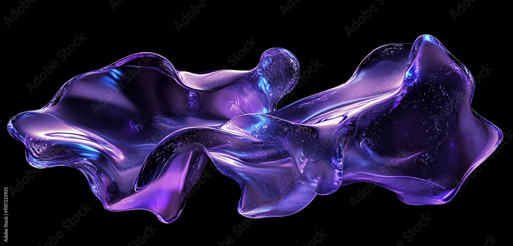 Poster colorful abstract purple shapes creating a mesmerizing fluid design with glowing effects in a dark b