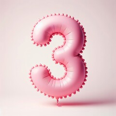 A balloon in the shape of a number in pink color on a white background