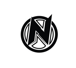 N inital logo black concept. n plus cirlce style, black flat.