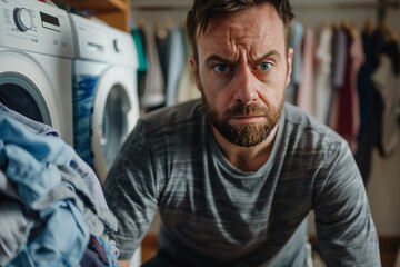 Portrait of a young man cleaning home generative AI