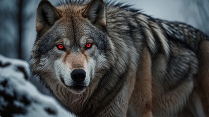 Obraz premium Alpha wolf with striking red eyes