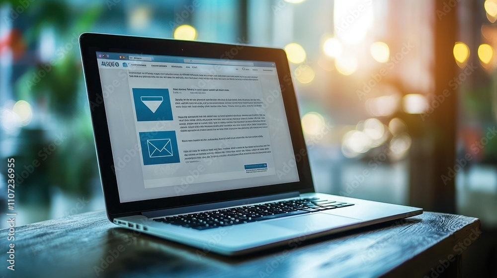 Wall mural email layout on laptop screen: a modern email newsletter layout displayed on a laptop screen, with c