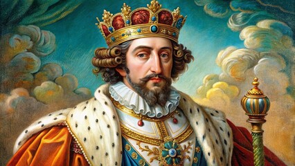 Obraz premium Vintage Illustration of a French King in Regal Attire, Captured in Rule of Thirds on a Transparent Background for Historical and Artistic Use