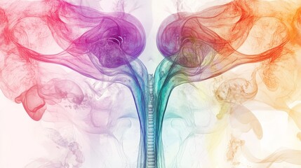 An abstract illustration of the human reproductive system with animated organs and processes, set against a sleek, modern background