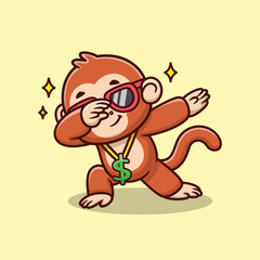 Cute Cartoon Cool Monkey Dabbing Vector Icon Illustration. Animal Finance Icon Concept Isolated Premium Vector. Business Cartoon Style.