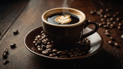 Fototapeta premium Freshly roasted coffee beans in rustic setting
