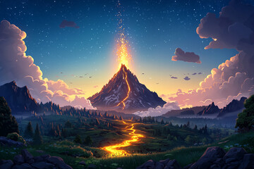 Molten Majesty: Rivers of Lava Beneath a Starry Sky