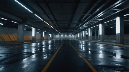 Fototapeta premium Futuristic empty parking lot with concrete road display