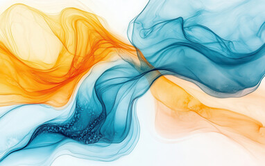 Obraz premium Abstract fluid art with vibrant orange and blue swirling patterns, creating dynamic and harmonious visual effect. seamless blend of colors evokes sense of movement and energy