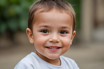 Portrait of smiling caucasian child showing happiness and joy