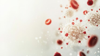 Obraz premium An abstract illustration of white blood cells attacking pathogens against a light background, macro shot, Minimalist style