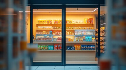 A brightly lit store display showcasing various packaged food items.