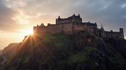 Obraz premium Glowing Edinburgh Castle Outline