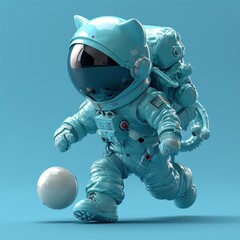 Astronaut Cat Toy Jumping with a Futuristic Space Ball
