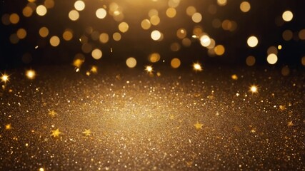 Golden festive background illuminated by twinkling stars
