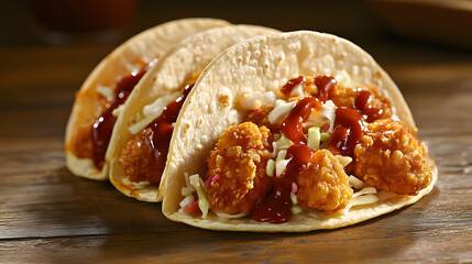 Innovative Tacos Featuring Crispy Popcorn Chicken with Spicy Jalape±os and Crunchy Coleslaw û A Flavor Journey