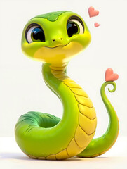 Fototapeta premium A green snake with a pink heart in its mouth