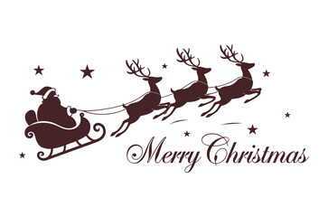 Merry Christmas with Santa Claus, Santa Claus in a sleigh being pulled by reindeer creating a festive holiday scene