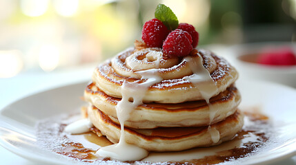 Savory Cinnamon Roll Pancakes û A delightful mashup of pancakes and cinnamon rolls topped with generous creamy icing for a sweet morning breakfast