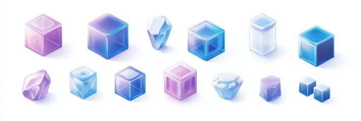Isometric Cubes in Blue and Purple with Simple Shapes and Soft Edges, Flat Design Vector Illustration