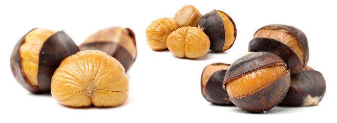 chinese food, peeled roasted chestnut on white background