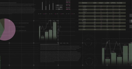Image of financial data processing over dark background