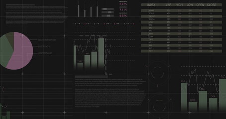 Image of financial data processing over dark background