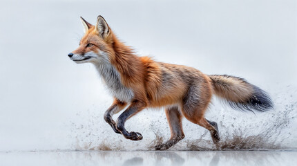 Obraz premium Wild fox running across a grassy field in search of food during bright daylight hours