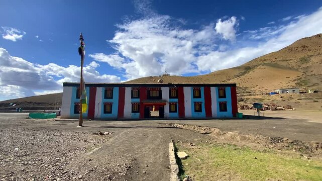 Komic monastery with himalaya mountains in komic village the world's highest motorable village in Himachal Pradesh, India.