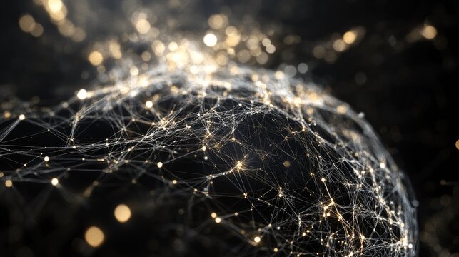 An abstract representation of the human brain with neural connections illuminated against a black background, macro shot, Minimalist style