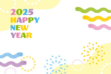 2025年巳年の年賀状かわいい蛇と花火01