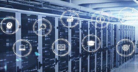 Image of icons and data processing over computer servers