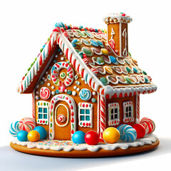 Naklejka premium Festive Gingerbread House with Candy Lollipops and Colorful Easter Eggs Christmas Deco