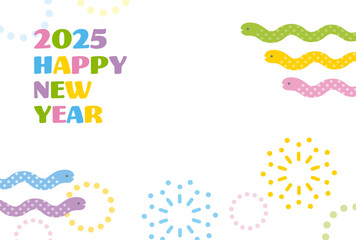 2025年巳年の年賀状かわいい蛇と花火02