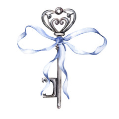the vintage key with a blue bow