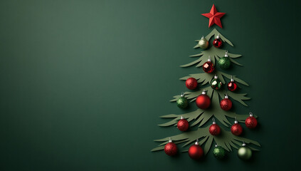 Creative paper Christmas tree decoration featuring red and green elements on a dark background