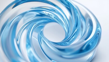 Abstract Blue Glass Spiral on Light Background. Minimalist Design with Elegant Curves and High Detail.